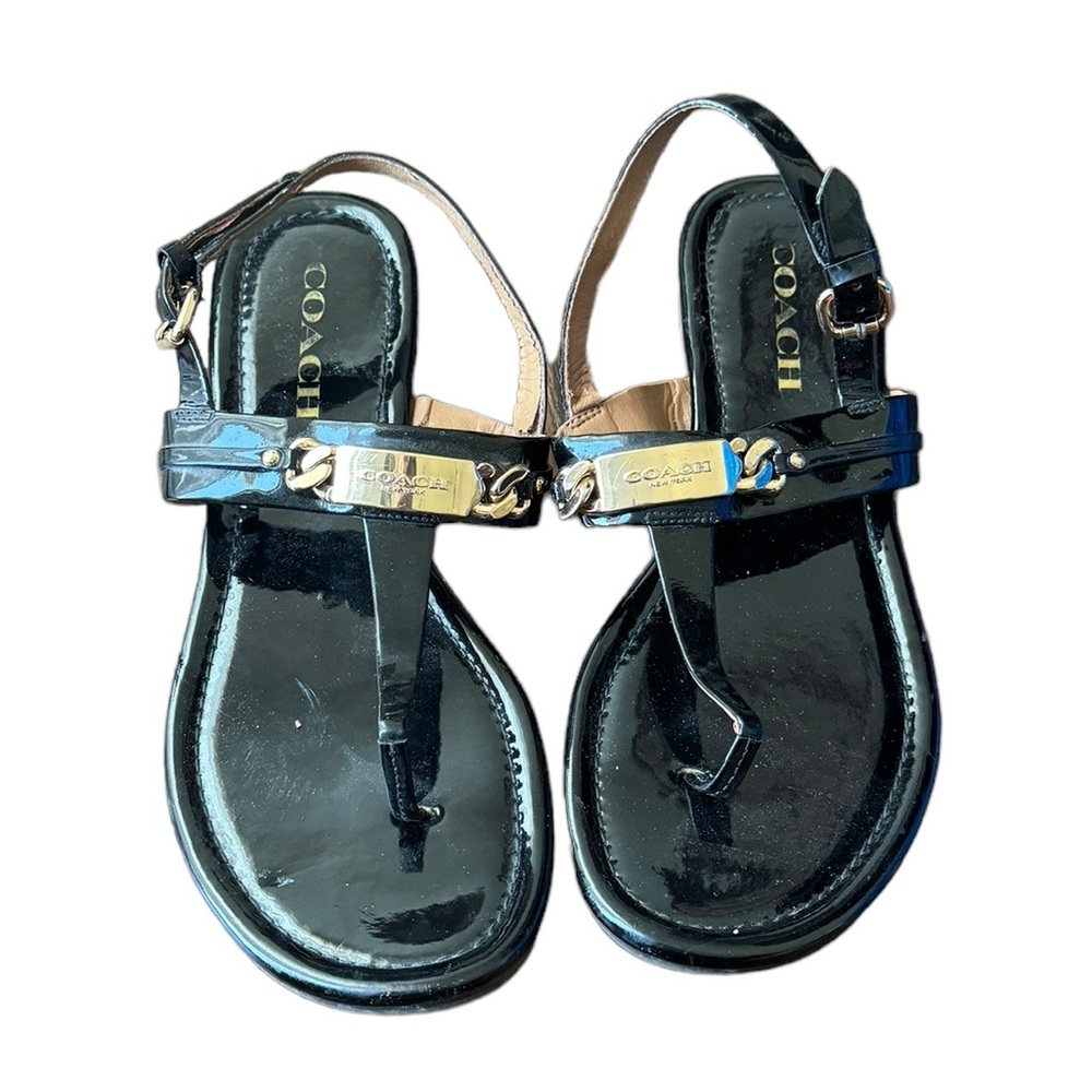 Coach Women’s Black Patent Leather Sandals Size 8